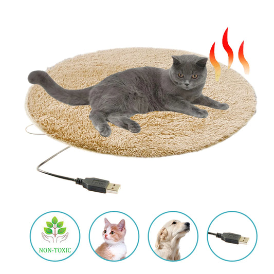 Dog Heating Plush Pad Usb Electric Mat Constant Temperature Pet Bed Blanket Puppy Heater Portable Cat Winter Sleep Roud Cushion